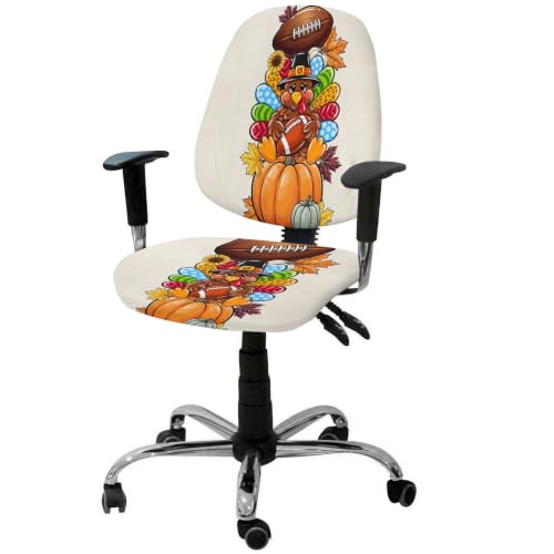 Savannan Office Chair Cover, Thanksgiving Fall Pumpkin Turkey Protective Stretch Elastic Universal Cover for Desk Task Chair,Computer Rotating Chair 1 Pcs Autumn Maple Leaf Football