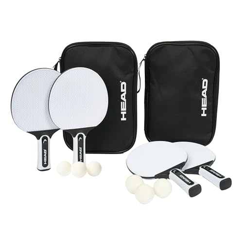 Head Rubberized Outdoor Table Tennis Paddle Set - 4 Paddles, 6 Balls & 2 Cases - Weather-Resistant Build for Outdoor Games - Portable Cases for Camping Games