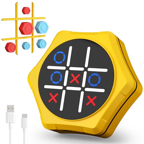 Electronic Tic Tac Toe Game,5-in-1 Handheld Puzzle Games,Tic Tac Toe Bolt Game for Educational&Memory,Portable Travel Games for Car Ride with Silent Mode,Toys Gift Idea for Kids&Family-Yellow - color: Yellow