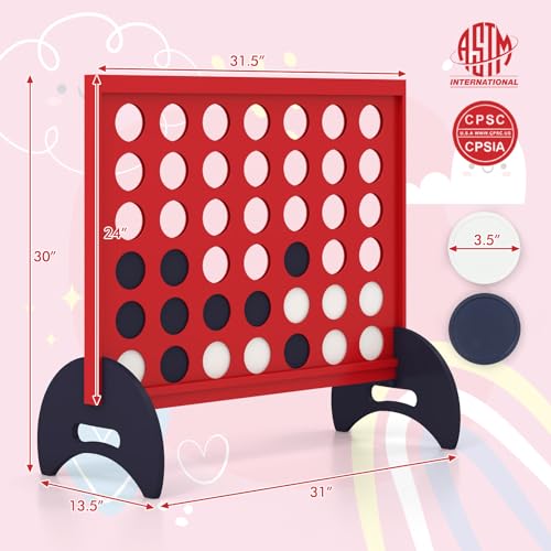GLACER Giant 4-in-a-Row Game Set, Indoor/Outdoor Connect Game 4 w/ 42 Jumbo Chips & Quick-Release & Heavy-Duty 600D Oxford Storage Bag, 4-to-Score Game Set for Kids & Adults, Parties & Backyard