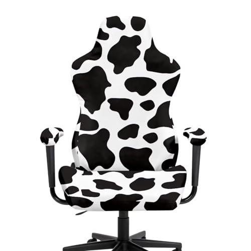 Cow Print Universal Gaming Chair Cover with Armrest Covers Soft Stretchable Gaming Chair Slipcover Breathable Non Slip Computer Reclining Protector Fits Most Office/PC Chairs Gamer Room Deco - color: Cow Print
