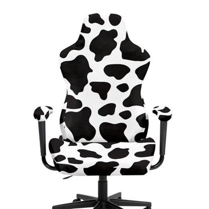 Cow Print Universal Gaming Chair Cover with Armrest Covers Soft Stretchable Gaming Chair Slipcover Breathable Non Slip Computer Reclining Protector Fits Most Office/PC Chairs Gamer Room Deco - color: Cow Print