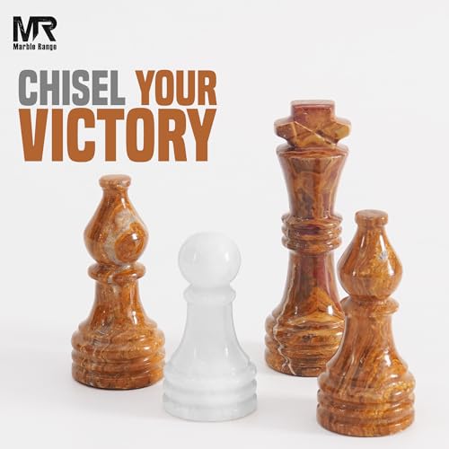 Marble Chess Pieces 3.5 Inch King Handmade White and Dark Brown 32 Chess Figures for Board Games, Suitable for Travel Games - color: White and Dark Brown