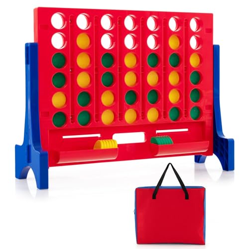 Costzon Giant 4-in-A-Row Connect Game, 2-in-1 Jumbo 4-to-Score Game Set with Carrying Bag, Fun Family Party Game, Indoor Outdoor Yard Game for Kids Adults, Freestanding/Wall Mount - color: Blue