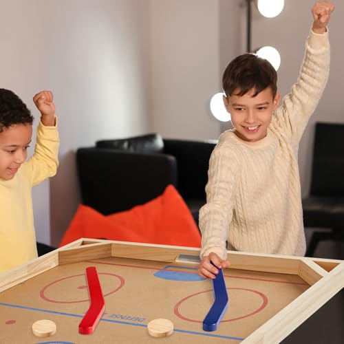 2 Sets Wooden Replacement Hockey Sticks and Pucks for Classic Wooden Tabletop Games Hockey Games Equipment Set Extra Accessories for Kids Children Adults Family - color: Red,Blue