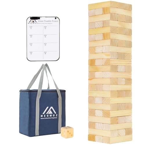 Megwoz Medium Tumble Tower Games for Kids and Adults 66 Blocks New Zealand Pine Wooden Blocks Stacking to 3.5FT Family Games for Indoors Outdoors Yard Games for Family - size: M-Up to 3.5FT