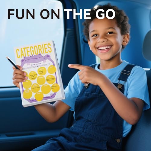 Dotimo Travel Games for Kids Ages 3+, 90-Page Activity Book with Hangman & 5 Classic Games, Screen-Free Road Trip Essentials, 6"x9" Tear-Out Sheets