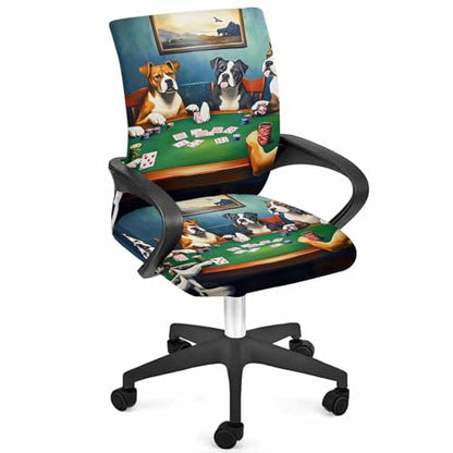 Abstract Animal Office Chair Cover, Dog in The Room Poker Games Universal Stretch Desk Rotating Chair Slipcovers, Removable Seat Protector with Zipper, S - color: Dark Green Brown, size: Small
