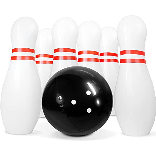 Novelty Place Inflatable Giant Bowling Game for Family - 14" Ball & 6 Oversized 22" Pins, Blow Up Yard Game Set for Backyard Camping Beach Indoor Playroom, Portable Easy Setup Party Activity