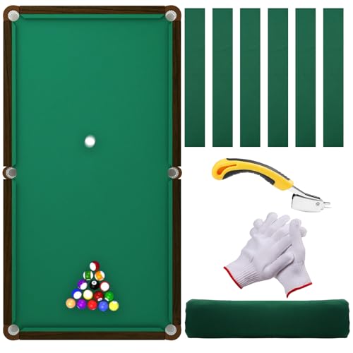 Pool Table Felt,8.53'/ 9' Billiard Cloth with 6 Pcs Cloth Strips and Staple Remover,Gloves,Pool Table Felt Replacement kit for Bars Clubs Family - color: Green, size: 9FT