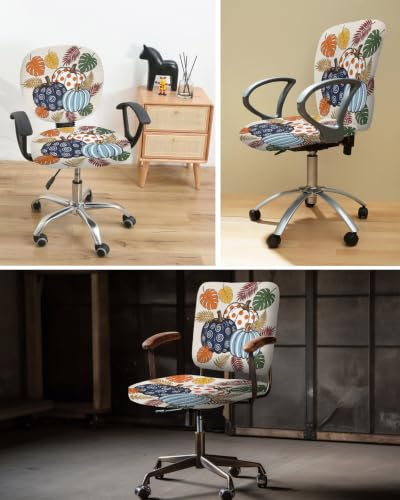 Savannan Office Chair Cover, Cartoon Thanksgiving Pumpkins Protective Stretch Elastic Universal Cover for Desk Task Chair,Computer Rotating Chair 1 Pcs Green Brown Monstera
