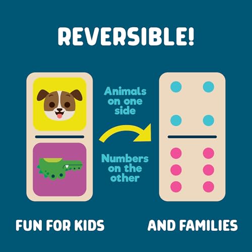 Chuckle & Roar Wooden Double-Sided Domino Set - 28 Piece, Metal Storage Tin, Ages 4 & Up - Animal Matching Board Games for Family Play - Classic Games - Dominoes for Kids & Adults