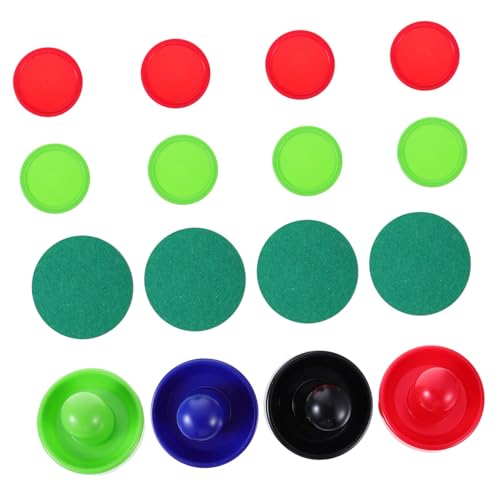 Air Hockey Pushers and Pucks Ergonomic Plastic Hockey Table Accessories with Felt Pads Replacement Parts Includes Pushers Red Green Pucks