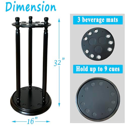 Revolving Billiard Cue Rack, Pool Stick Holder Floor Stand holds 9 Pool Table Sticks, Made of 100% Solid Wood (Black) - color: Black
