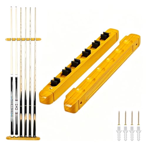 Wooden Billiard Cue Sticks Rack,2-Piece 4/6/8 Billiard Pool Cue Rack Wall Mounted Holders (wood yellow, 6 cue) - color: wood yellow, size: 6 cue