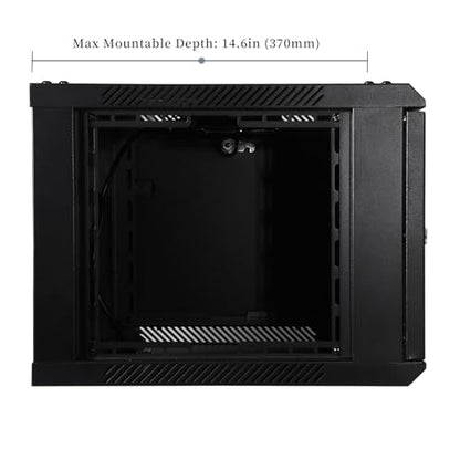 RackPath 6U Wall Mount Network Rack Cabinet – Quiet Cooling Fan, Locking Glass Door, 17.7" Deep (450mm), Removable Locking Side Panels, Fits 19" IT & A/V Equipment - size: 6U