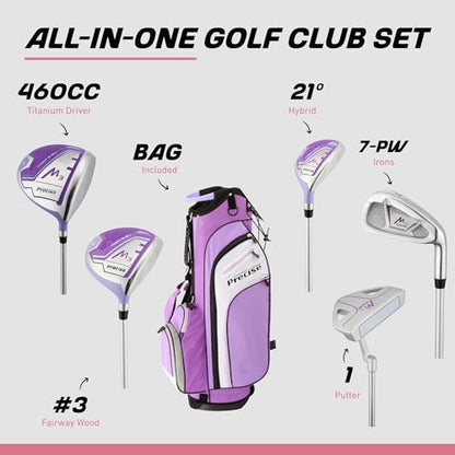 Precise M3 Complete Womens Golf Clubs Set, Includes Driver, Fairway, Hybrid, 7-PW Irons, Wedge, Putter, Stand Bag, 3 H/C's, Golf Clubs Women Right Handed - color: Purple, size: Standard