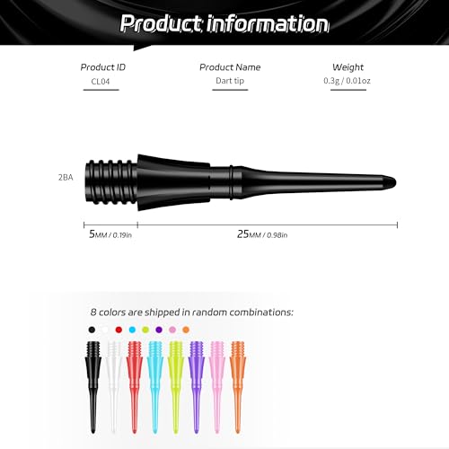 CyeeLife 2BA Thread Soft Tip Dart Points - Plastic Dart Tips - 100/1000 Pack Premium Replacement Dart Accessories - color: 100pcs