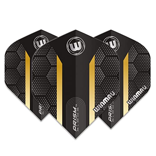 Winmau Prism Alpha Black & Gold Hexagon Extra Thick Dart Flights - 1 Set per Pack (3 Flights in Total)