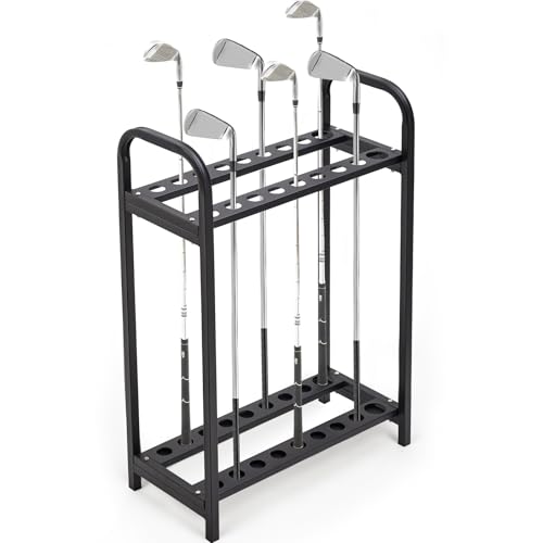 Hicarer 18 Hole Golf Club Holder Metal Golf Club Organizer Stand Rack Putter Stand Display for Indoor and Outdoor Use Home, Black - style: 18 Hole