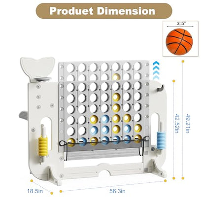 4-to-Score Giant Game Set, 4-in-1 Indoor Outdoor Yard Family Connect Game (4-in-a-Row + Basketball + Ring Toss + Mini Golf), Height Adjustable 2.5–3.3FT, Includes Carry Bag - size: 56"x19"x49"-White&Gray