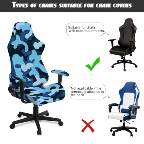 Blue Camo Gaming Chair Cover with Attached Arms 4 Pcs Stretchable Gaming Armchair Covers Non Slip Anti Cat Scratch Protection of Computer Gamer Chair Slipcovers Breathable for Home Office - color: Camo Blue