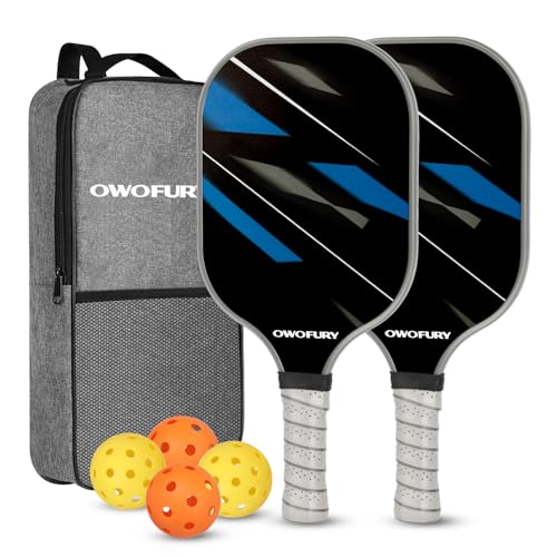 Fiberglass Pickleball Paddles Set of 2, Pickle Ball Racket Lightweight Honeycomb Core Control Paddle, with 4 Indoor Outdoor Balls and Bag for Men Women - color: Black Blue 01