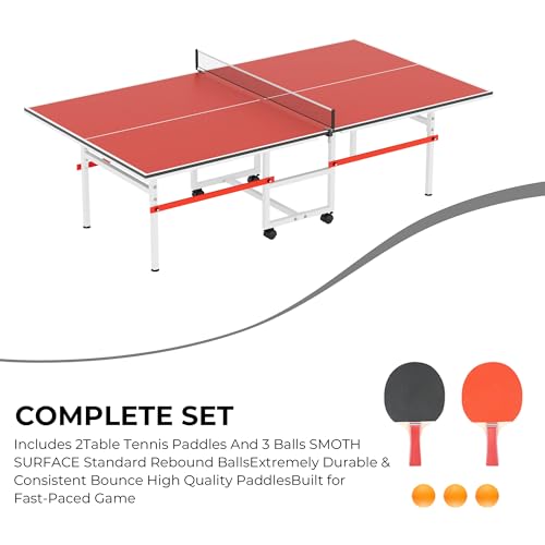 Foldable Ping Pong Table for Indoor/Outdoor, 8X4FT Mid-Size Table Tennis Table with Net, 2 Table Tennis Paddles and 3 Balls - Easy Assembly - Tournament Quality - Perfect for Family Game Rooms