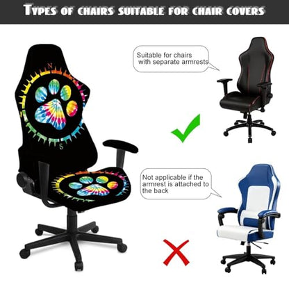 Colorful Paw Print Computer Gaming Chair Cover Slipcover Attached Arms Stretchable Breathable Ergonomic Office Chair Cover Cat Scratch Proof Non Slip Gaming Chairs Covers for Gamer Room Deco - color: Colorful Big Paw Print