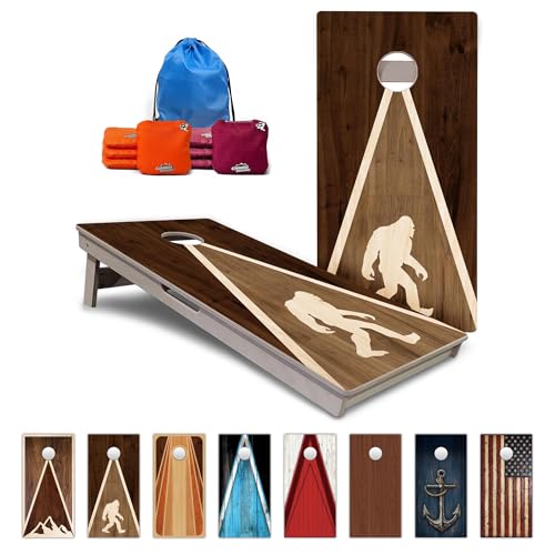 Cornhole Solutions PRO Tournament Cornhole Boards – Regulation 4 ft x 2 ft Professional Set – ¾″ Baltic Birch Plywood – Folding Legs – UV Printed & Clear Coated - color: Bigfoot Triangle