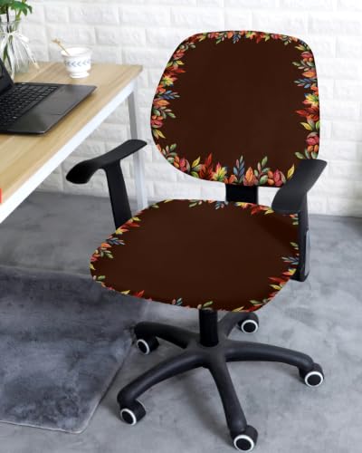 Savannan Office Chair Cover, Fall Burnt Orange Maple Leaf Watercolor Protective Stretch Elastic Universal Cover for Desk Task Chair,Computer Rotating Chair 1 Pcs Thanksgiving Plants Dark Brown