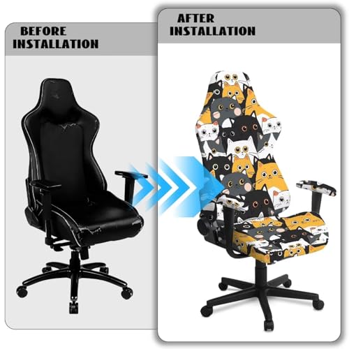 Suobstales Cat Pattern Gaming Chair Cover Cat Scratch Proof Gaming Chair Slipcovers with Armrest, Stretchable Waterproof Office Desk & Racing Chair Cover, Universal Fit for Computer Gamer Chairs - color: Cat