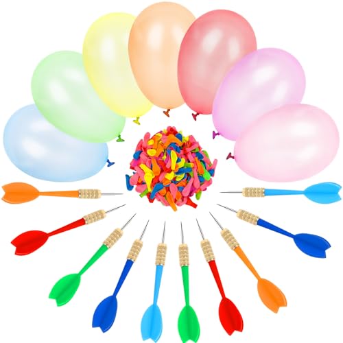 LovesTown 1000PCS Carnival Games Darts & Balloons Set, 6inch Circus Decorations Water Balloons with 10PCS Darts for Carnival Party Supplies