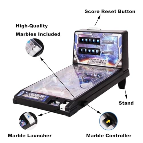 Mini Pinball Game Machine, Electronic Desktop Ball Shooting Toy with Light and Sound Effects, Digital-Counter, Arcade Alley Games for Kids and Adults, Pinball Gifts