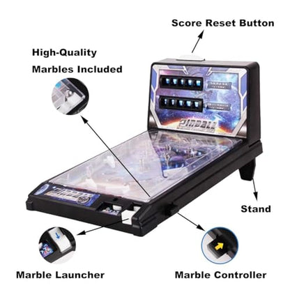 Mini Pinball Game Machine, Electronic Desktop Ball Shooting Toy with Light and Sound Effects, Digital-Counter, Arcade Alley Games for Kids and Adults, Pinball Gifts