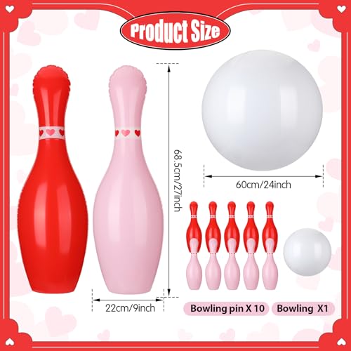 Lunmon 11 Pcs Easter Giant Inflatable Bowling Set 27 Inch Carrot Pins with 23 Inch Bowling Ball Indoor Outdoor for Adults Easter Party Yard Indoor Outdoor Games Supplies(Valentine's Day) - style: Valentine's Day