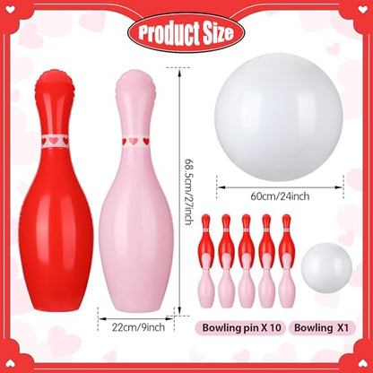 Lunmon 11 Pcs Easter Giant Inflatable Bowling Set 27 Inch Carrot Pins with 23 Inch Bowling Ball Indoor Outdoor for Adults Easter Party Yard Indoor Outdoor Games Supplies(Valentine's Day) - style: Valentine's Day