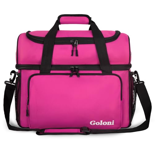 Goloni 2 Balls Bowling Bag with Ball Holder - Fits Bowling Shoes Up to Mens Size 16 and Accessories - color: Pink