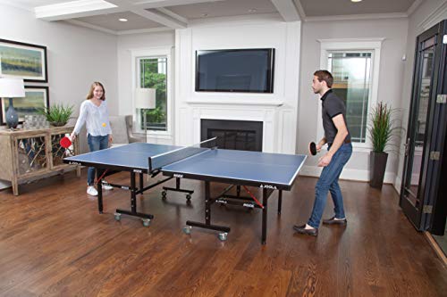 JOOLA Inside Professional MDF Indoor Ping Pong Table with Quick Clamp Table Tennis Net and Post Set - 10 Minute Easy Assembly - Tournament Quality - Foldable with Single Player Playback Mode - color: 18mm Blue