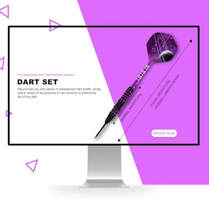 Dart Metal Tip Set 3 Aluminum Dart Shafts Steel Tip Dart Set Professional Darts Steel Tip Set + Extra 3 Dart Flights 3 Replace Plastic Shafts - color: purple
