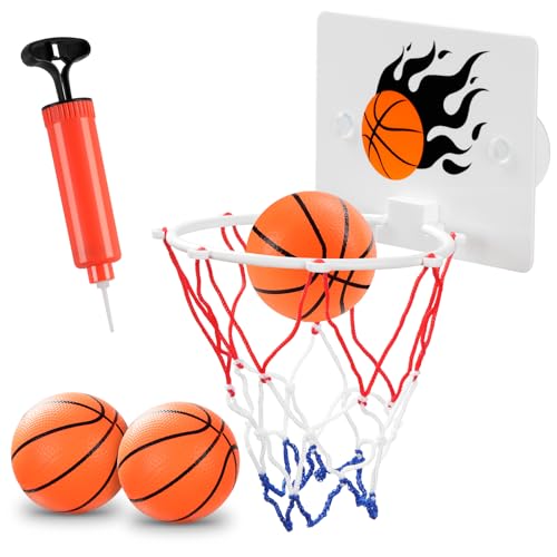 SEISSO Indoor Mini Basketball Hoop for Kids, Wall Basketball Hoop for Bathroom Office, Suction Cup Basketball for Kids Boys Girls Suction Cup Basketball Toy Lovers