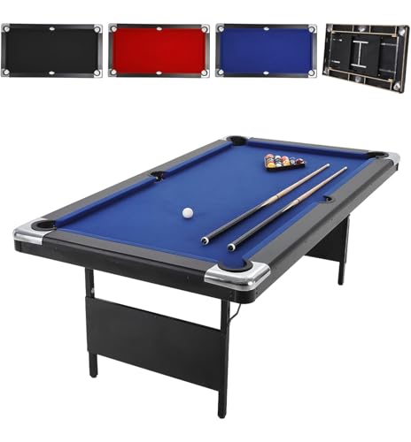 6,7 Foot Foldable Pool Table, Portable Billiards Table for Adults with Full Accessories Set, Mesa De Billar Includes 16 Balls, 2 Cue Sticks, Chalk, Rack & Brush, Game Room Table for Home - color: Blue