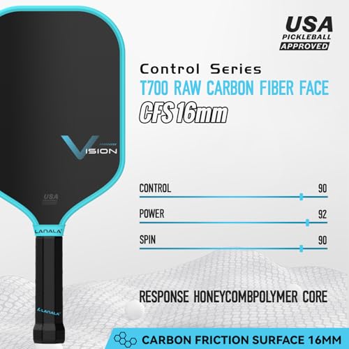 Pickleball Paddle, Raw Carbon Fiber T700 Abrasion-Resistant Surface, 16MM Polypropylene Honeycomb core, USAPA Approved, High Grit,The Pickleball Paddle Designed for Control Spin & Consistency