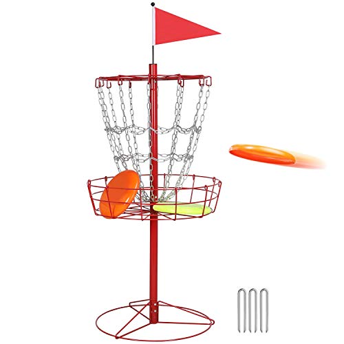 Topeakmart Disc Sports 12-Chain Disc Golf Basket Target Portable Golf Practice Set for Outdoor Indoor - color: Red