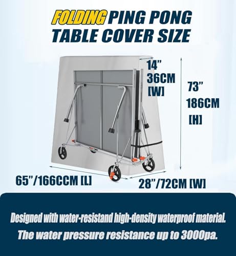 Foldable Ping Pong Table Cover for Outdoor & Indoor Folding 9 x 5 FT Table Tennis Tables Windproof Cover with Zipper & Buckles - color: Grey