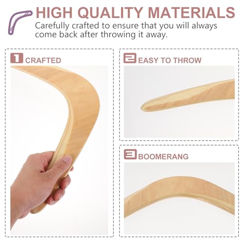 SEWACC Wooden Boomerang Outdoor Plaything for Kids and Adults, Beige Synthetic Material Flying Toy for Outdoor Sports and Family Fun