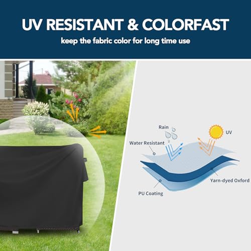 Easy-Going Rectangle Patio Furniture Cover Waterproof Outdoor Dining Table and Chair Cover Anti-UV Outside Sectional Sofa Set Covers (110"L x 84"W x 28"H, Black) - color: Black, size: 110"L x 84"W x 28"H