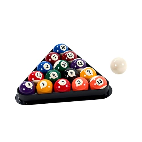 Barrington Billiards 16-Piece Pool Ball Set with Triangle Rack, 2-1/4 Inch Complete Regulation Set, 7 Solid, 7 Striped, 1 Black Eight-Ball, 1 White Cue Ball, Durable and Scratch Resistant