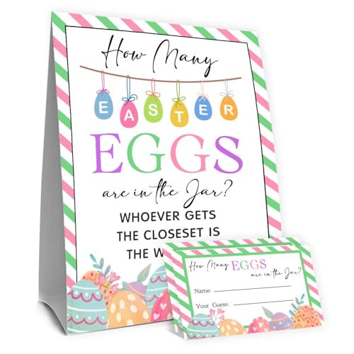Eggs Easter Party Games for Adults Family Large Groups,Easter Games for Kids, How Many Eggs Are In The Jar,Birthday Party Game & Activities 50 Cards And Sign - size: easter