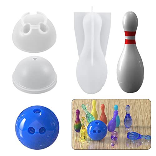3D Sport Ball Resin Molds Silicone, Bowling Pin with Ball Mold Resin Kit, Hemisphere Mould DIY Casting Bowling Games Toys, Family Sport Tools, Candle Fondant Cake Decoration